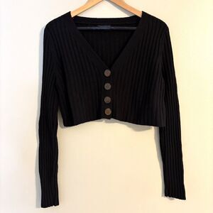 Urban Outfitters Women’s Cropped Black Button Down Ribbed Cardigan Size M Goth